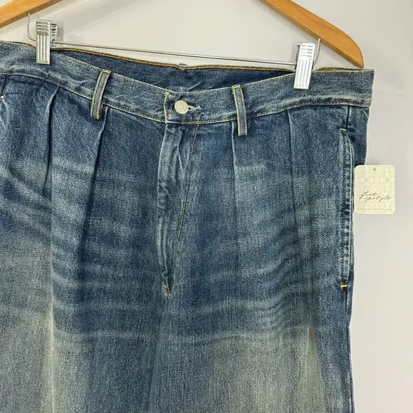 Denimist Free People Blair Double Pleat Jeans Relaxed Fit High Rise Women's 30